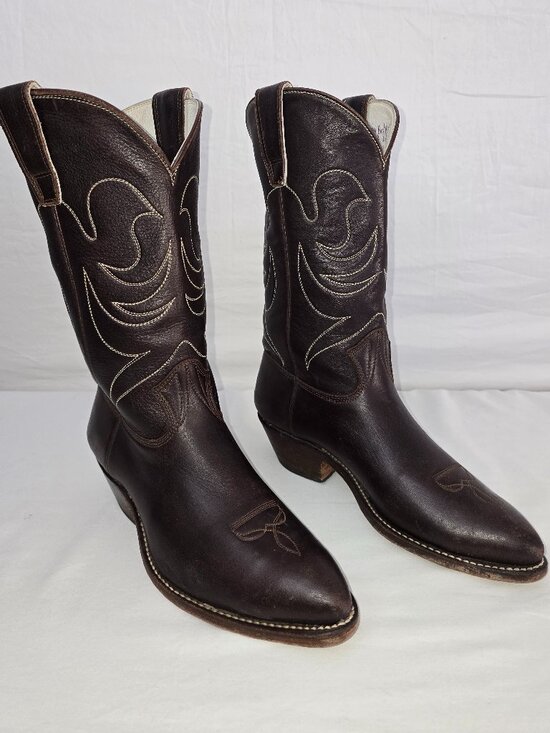Vintage Stewart 1977 Brown Leather Handmade Cowboy Boots Western Men’s Size 8 EE main image 6